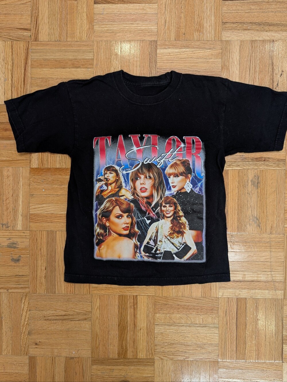 Taylor Swift Black Kids Graphic Tee with Multicolor Portrait Print